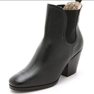 RACHEL COMEY Pebbled Nassau Chelsea Boots Heel Leather Sherpa Lined Size 6